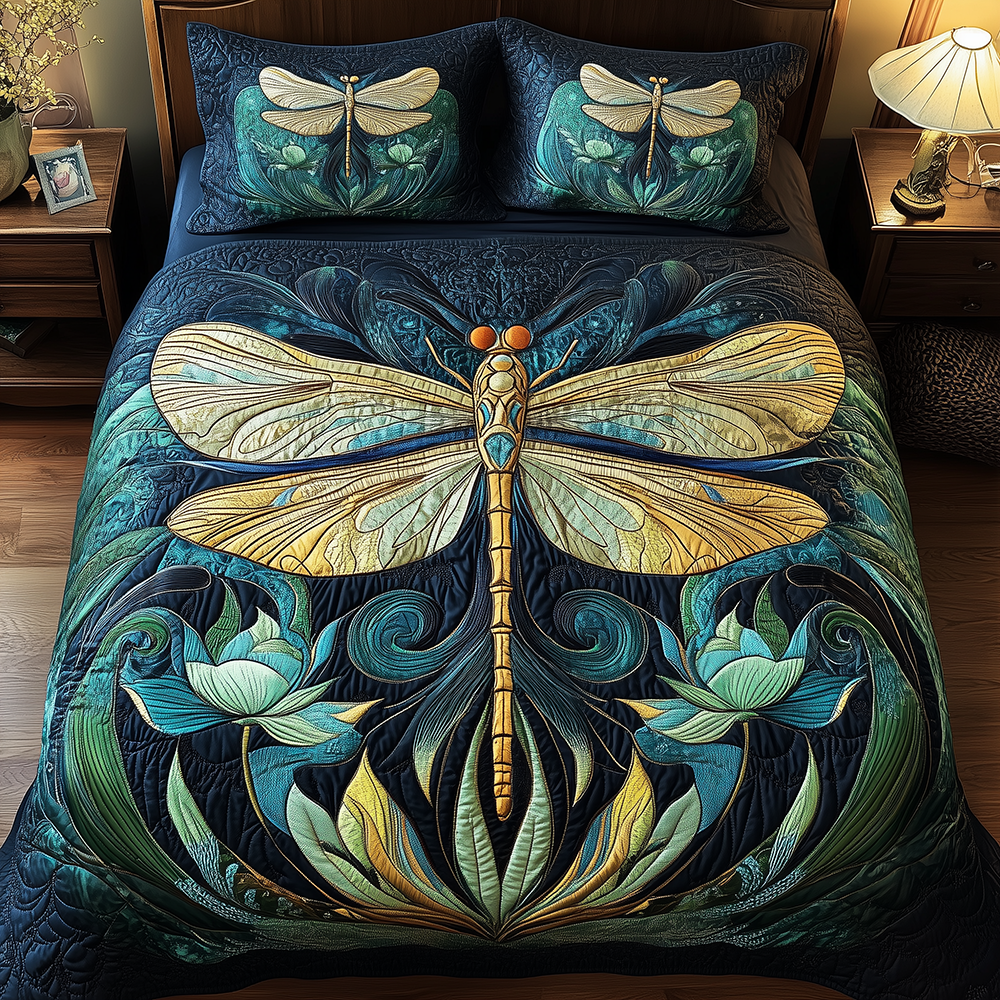 Dragonfly Dreams 3-Piece Quilted Bedding Set GFTOAB2893