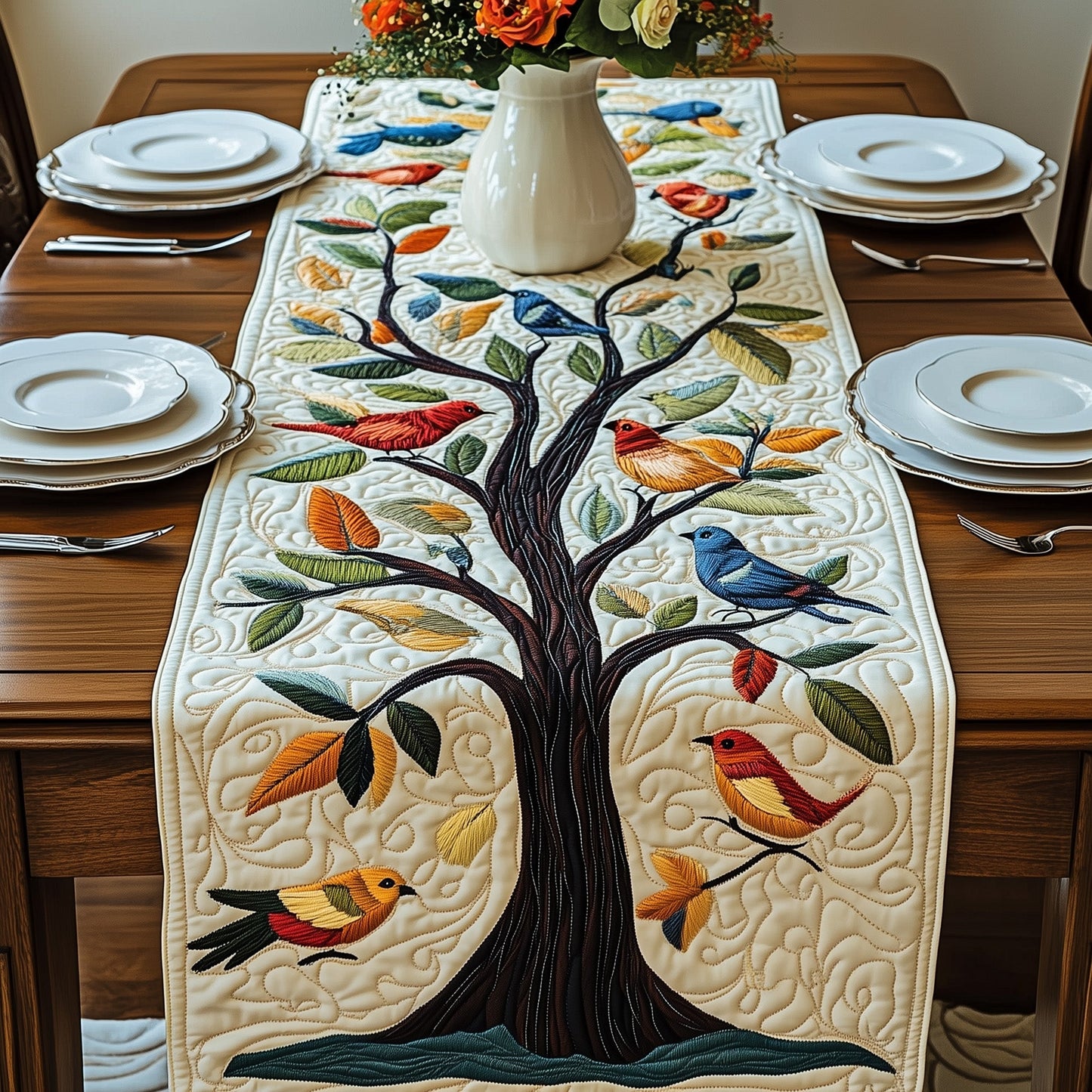 Tropical Tree Of Life Quilted Table Runner GFTOAB3159