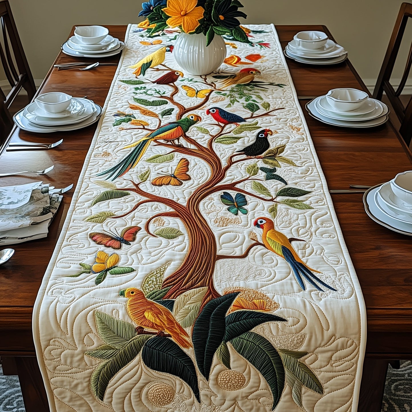 Tropical Tree Of Life Quilted Table Runner GFTOAB3161