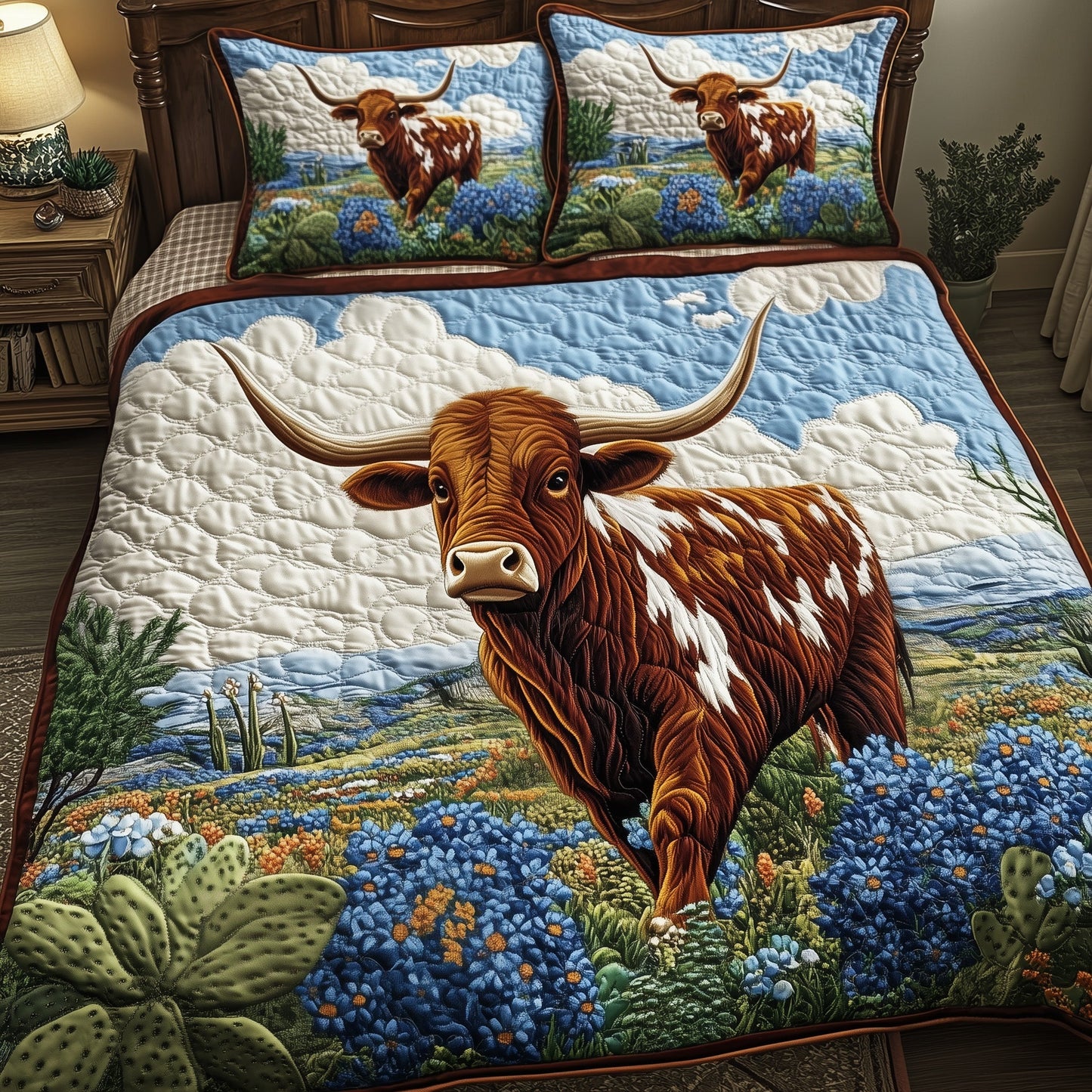 Texas Longhorn 3-Piece Quilted Bedding Set GFTOAB3679