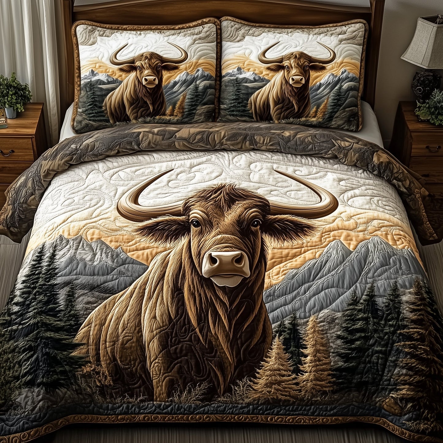 Highland Cow 3-Piece Quilted Bedding Set GFTOAB3694