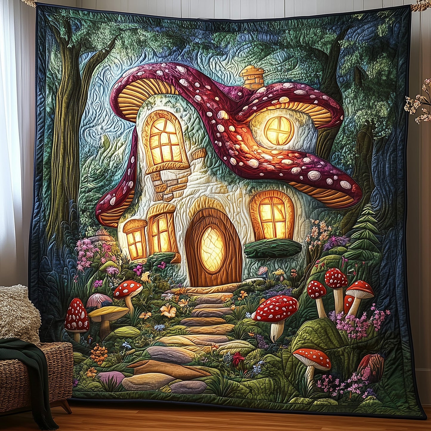 Mystic Mushroom Hut Quilted Blanket GFTOAB3752