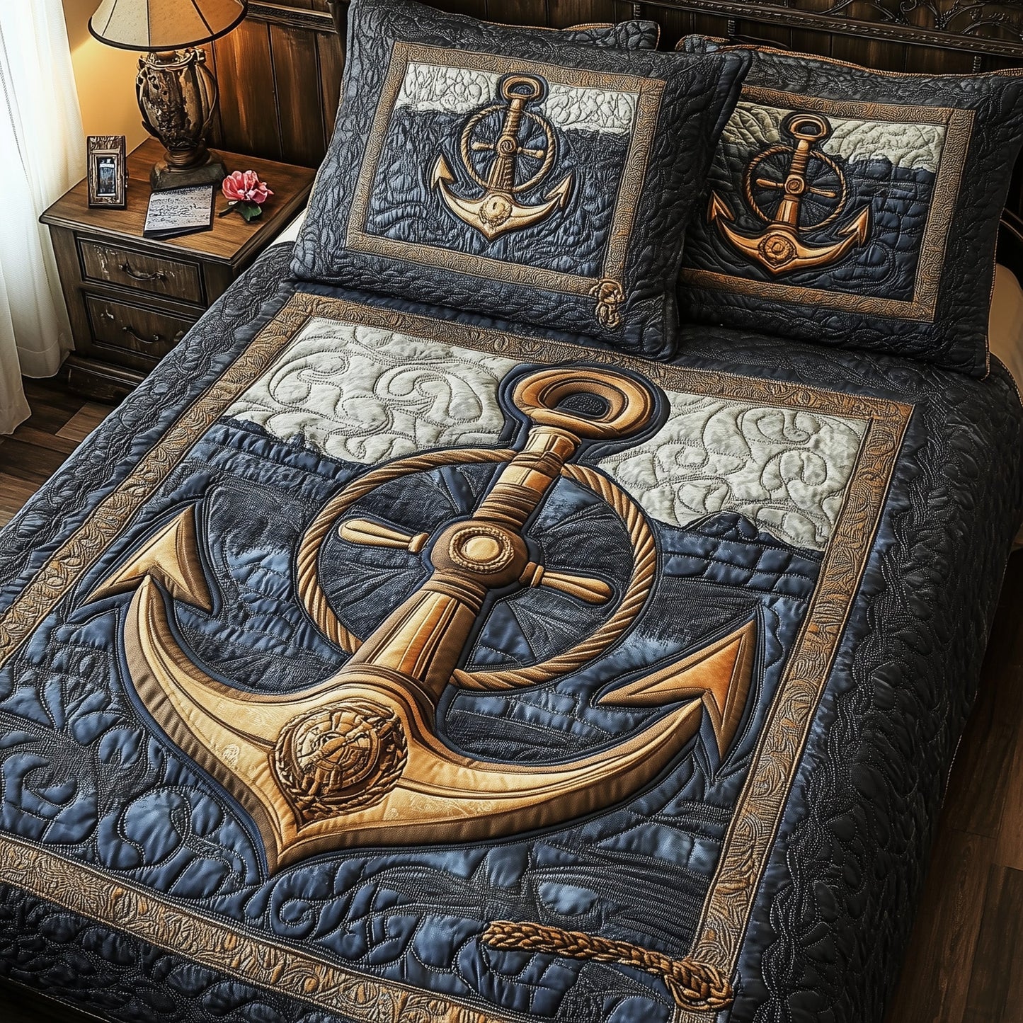 Nautical Anchor 3-Piece Quilted Bedding Set GFTOAB3828