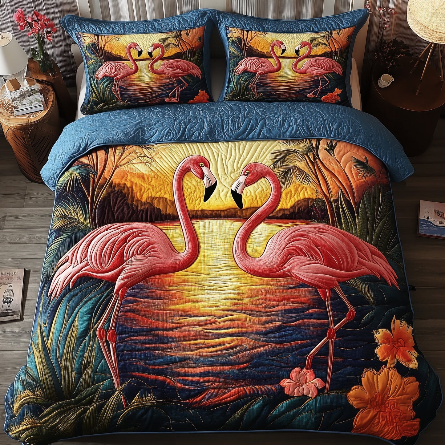 Tropical Sunset Flamingo 3-Piece Quilted Bedding Set GFTOAB4882