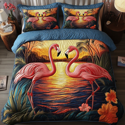Tropical Sunset Flamingo 3-Piece Quilted Bedding Set GFTOAB4882
