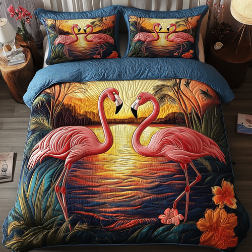 Tropical Sunset Flamingo 3-Piece Quilted Bedding Set GFTOAB4882