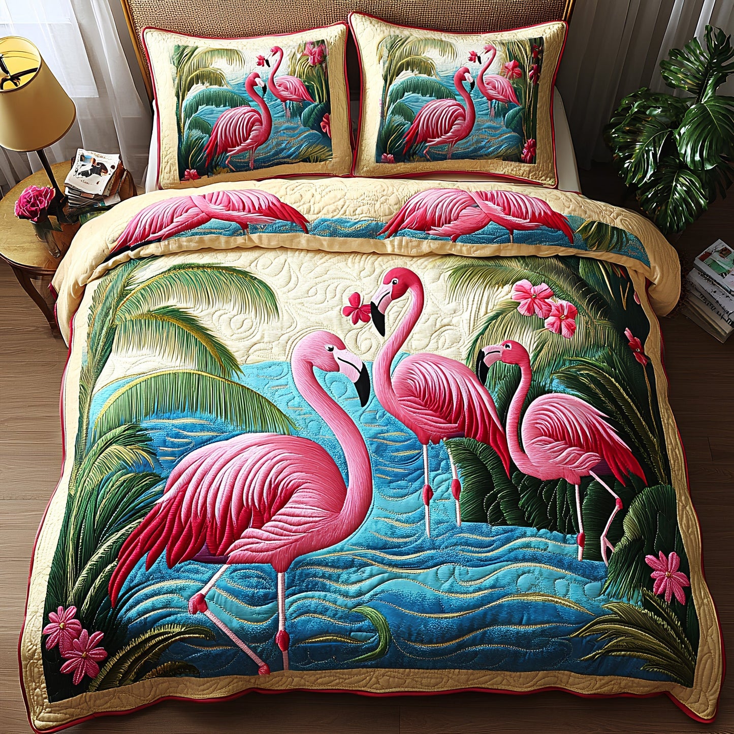 Flamingo 3-Piece Quilted Bedding Set GFTOAB4896