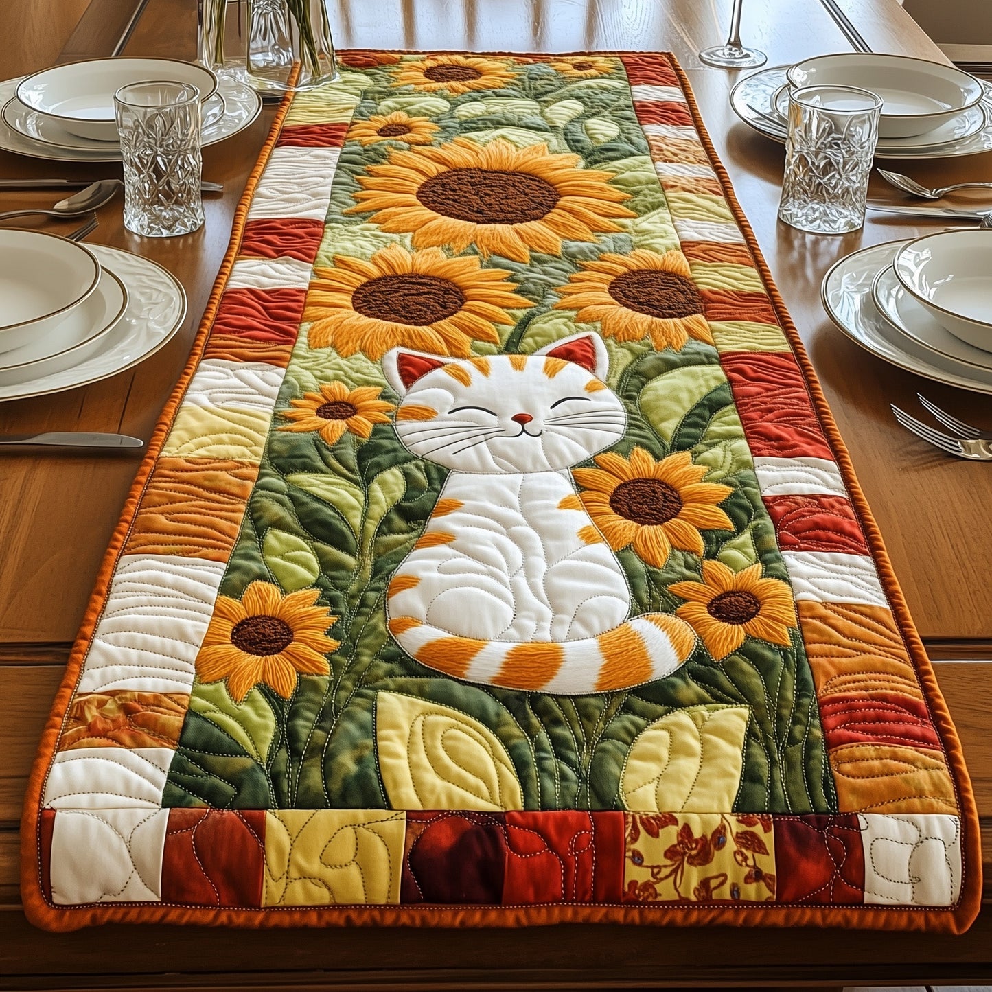 Soft Paws In Golden Blooms Quilted Table Runner GFTOAB4926
