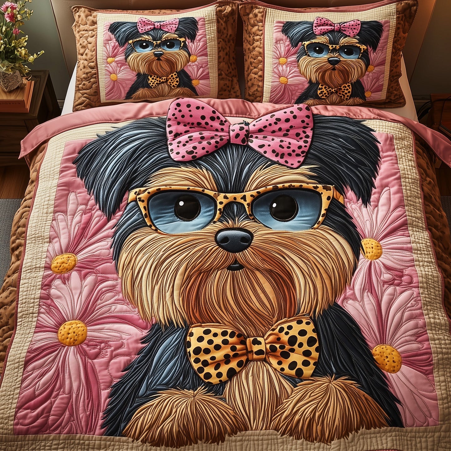 Yorkshire Terrier 3-Piece Quilted Bedding Set GFTOAB5025