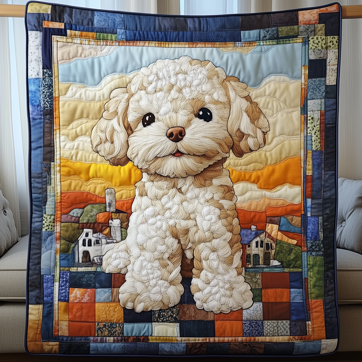 Colorful Bichon Frise Quilted Blanket GFTOAB833