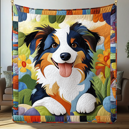 Colorful Border Collie Quilted Blanket GFTOAB838