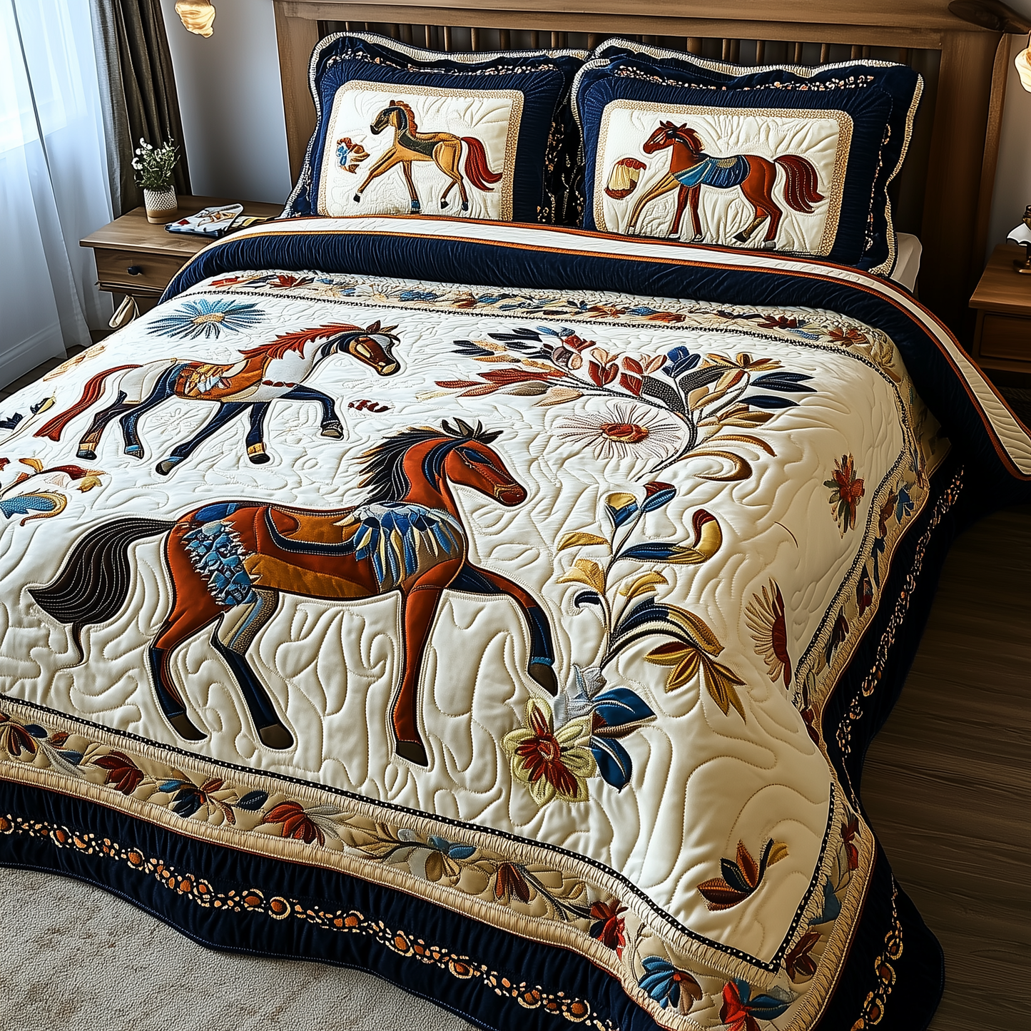 Elegant Horse 3-Piece Quilted Bedding Set GFTOHD070