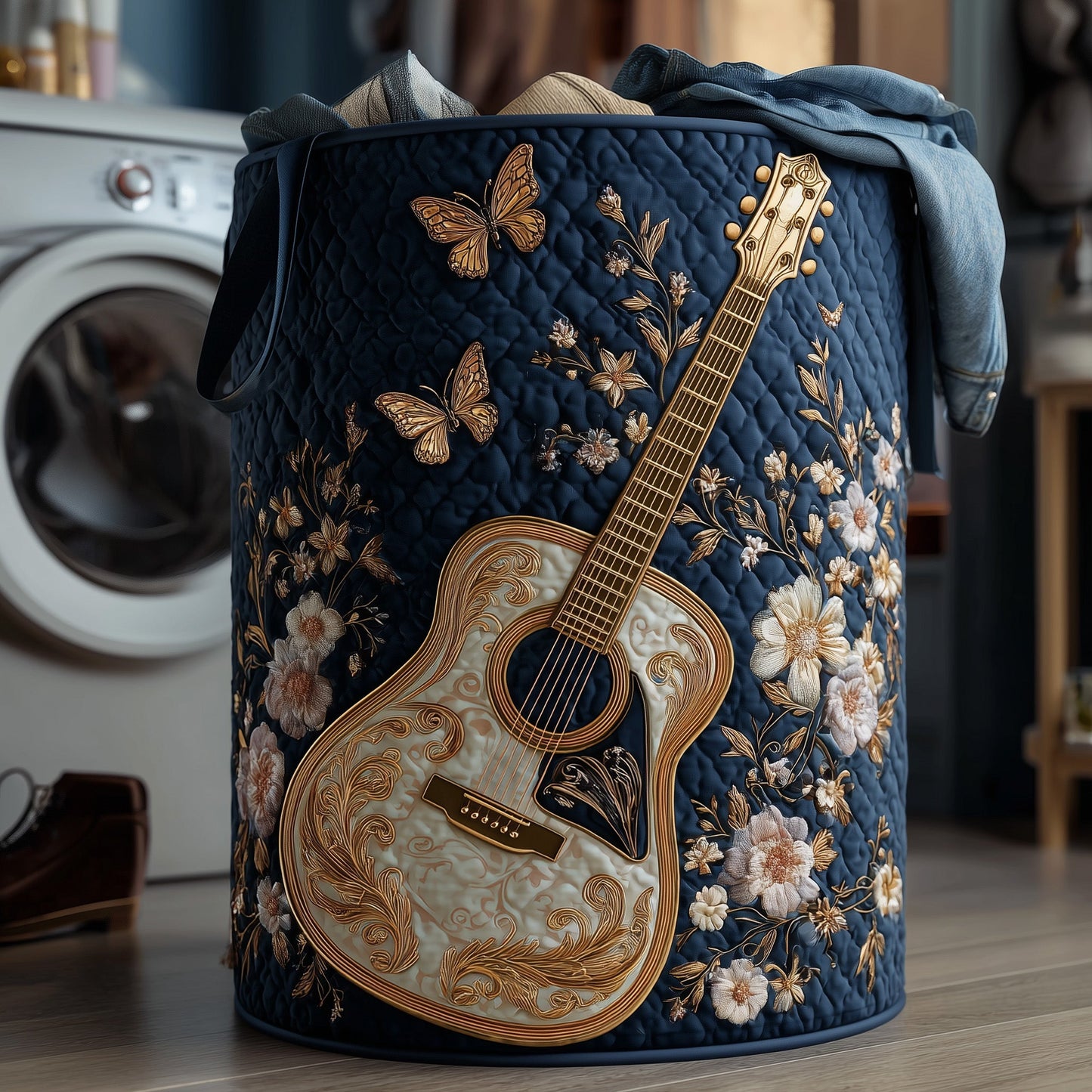 Elegant Guitar Quilted Laundry Basket GFTOHD10095