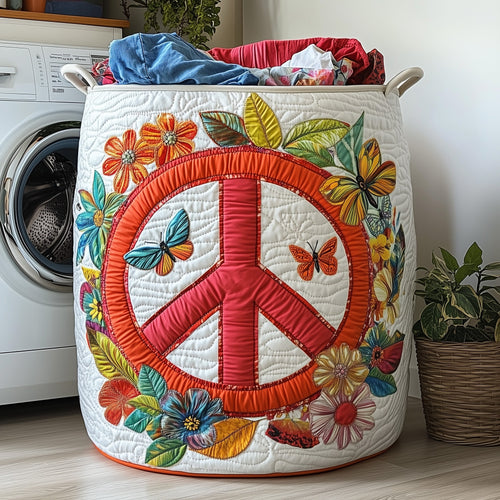 Hippe Peace Sign Quilted Laundry Basket GFTOHD10170