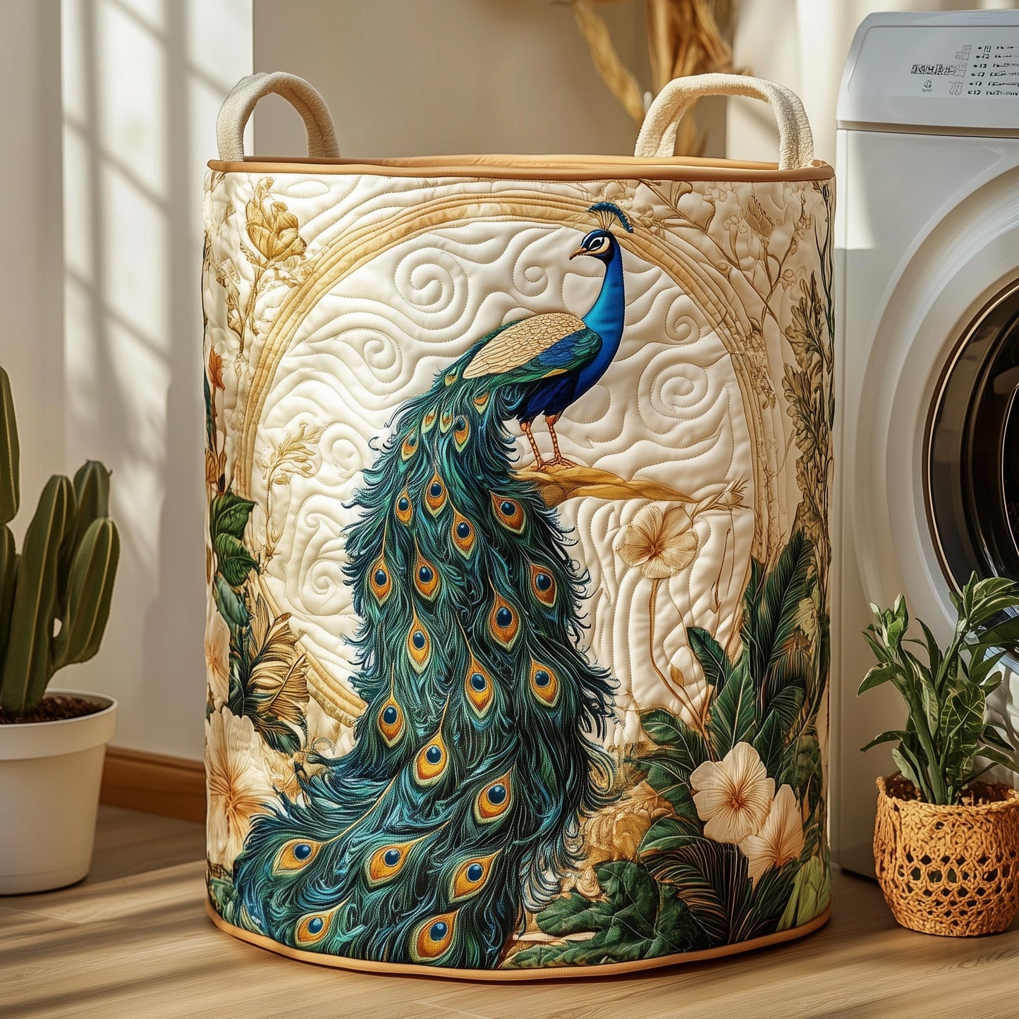Elegant Peacock Quilted Laundry Basket GFTOHD10174