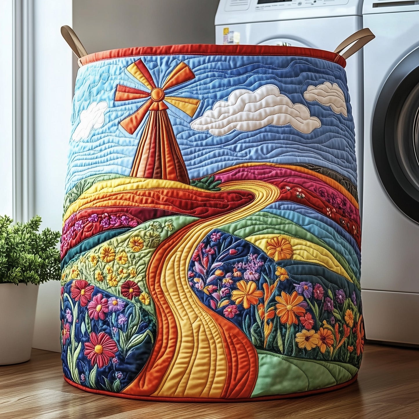Windmill Meadow Quilted Laundry Basket GFTOHD10276