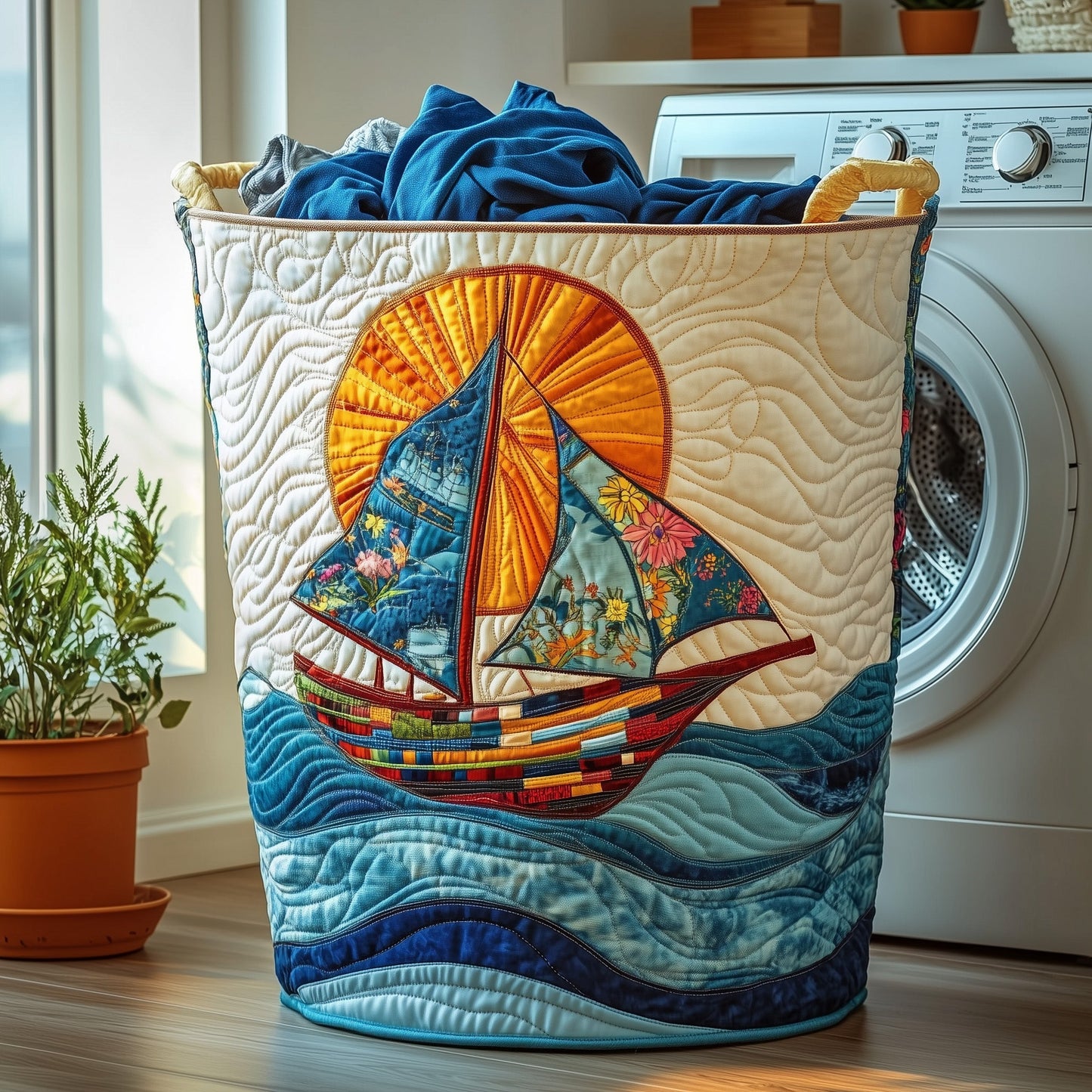 Sailling Ship Quilted Laundry Basket GFTOHD10401
