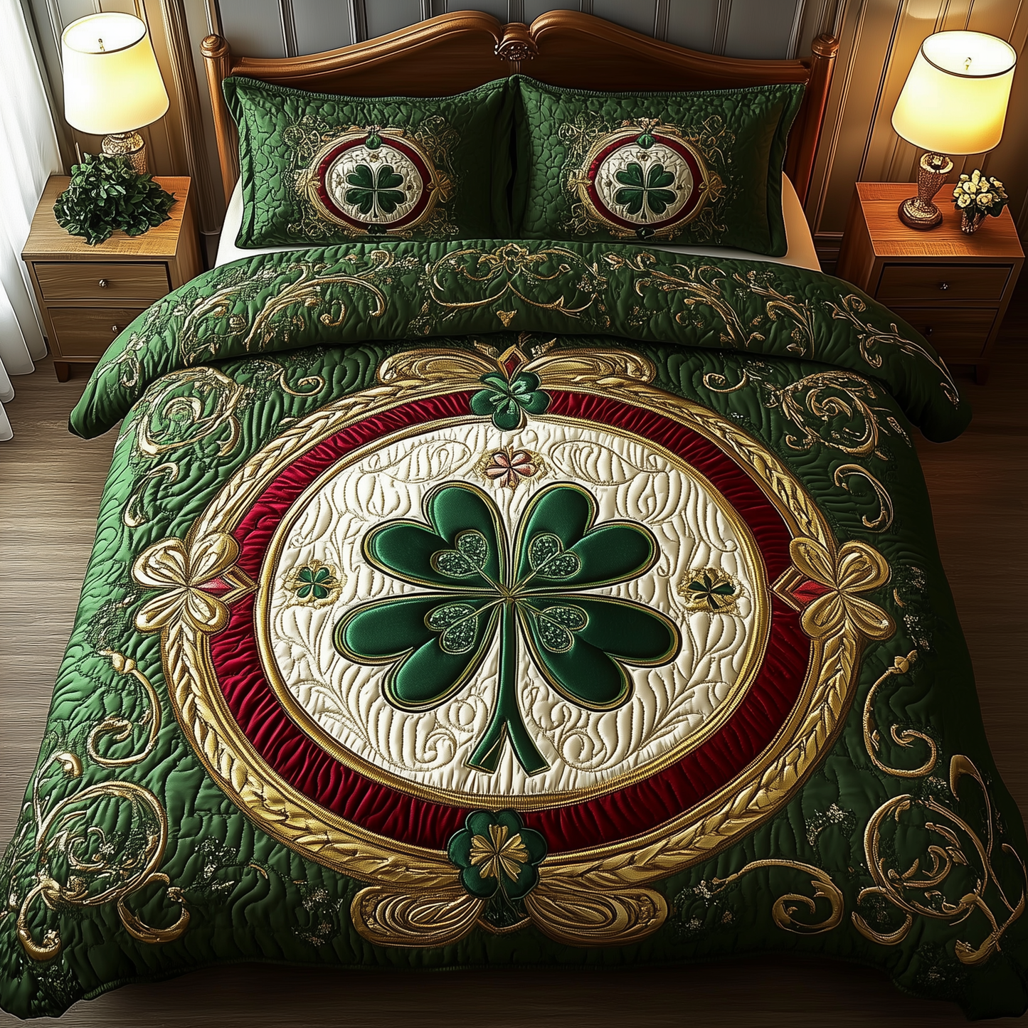 Lucky Irish Shamrock 3-Piece Quilted Bedding Set GFTOHD1080