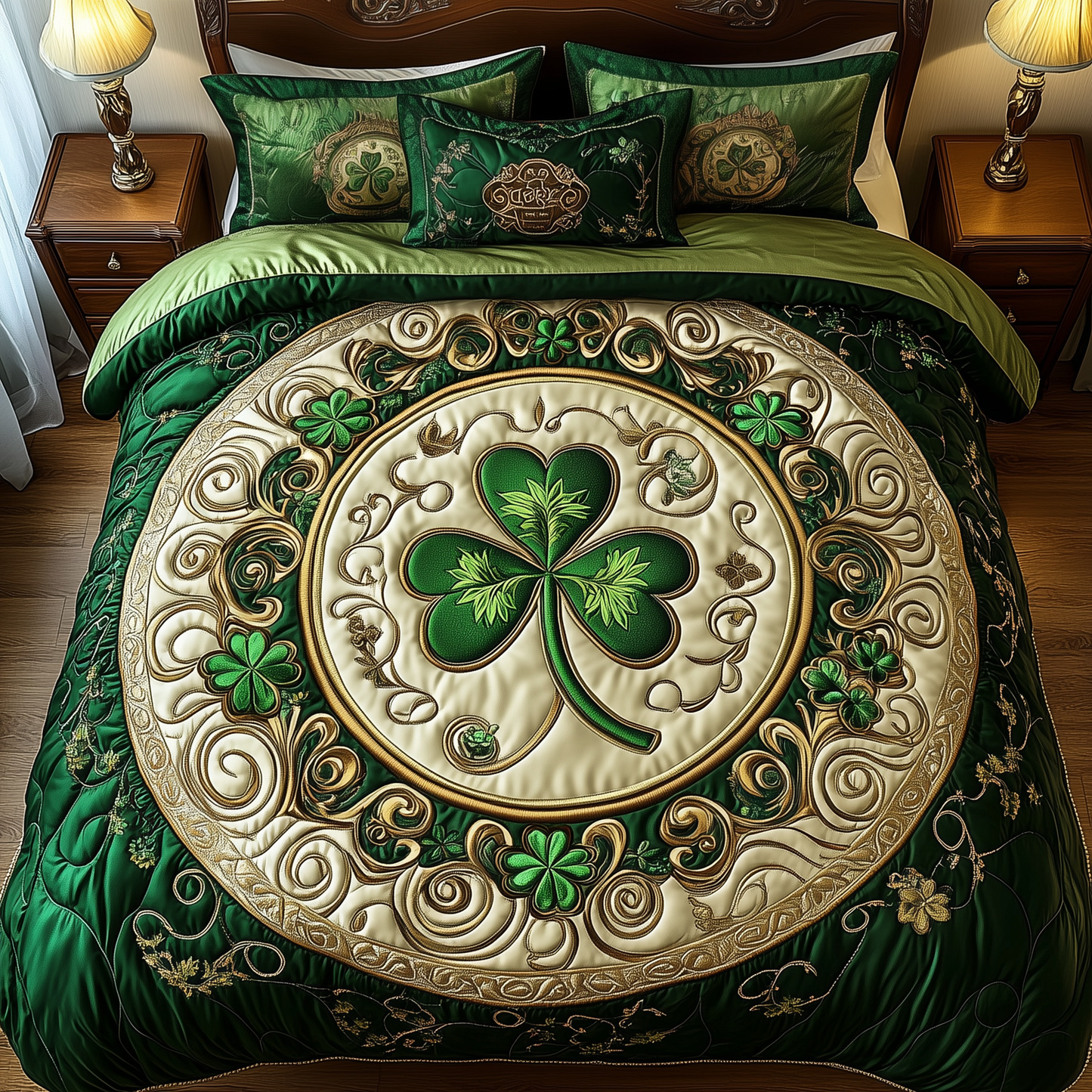 Lucky Irish Shamrock 3-Piece Quilted Bedding Set GFTOHD1083