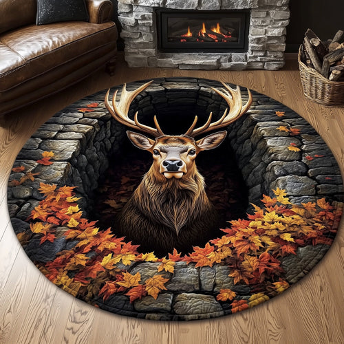 Mystic Autumn Deer Quilted Round Mat GFTOHD11143