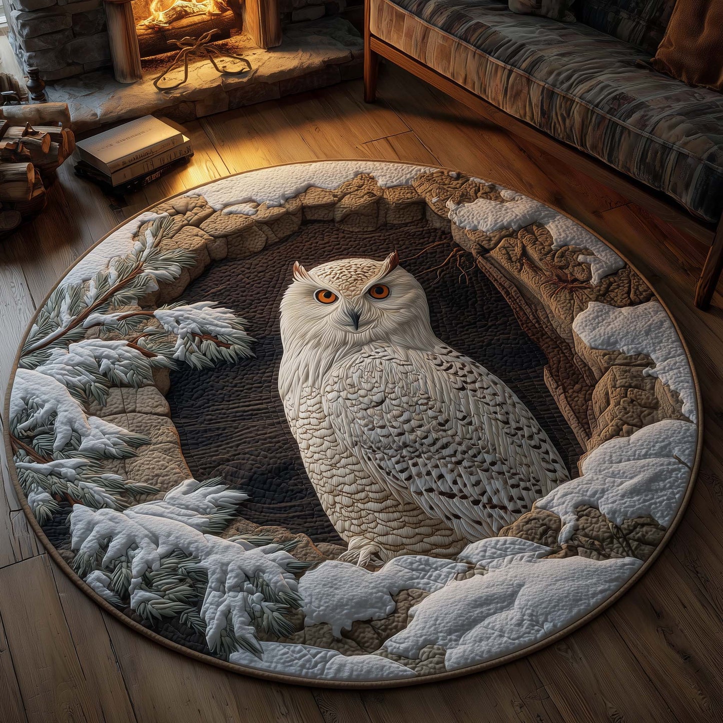 Snowy Owl Winter Dream Quilted Round Mat GFTOHD11398