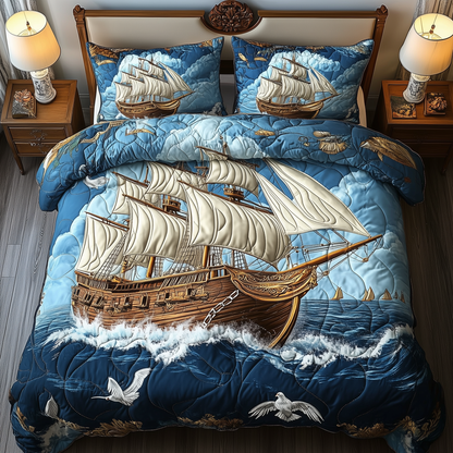 Peaceful Ocean Ship 3-Piece Quilted Bedding Set GFTOHD1158