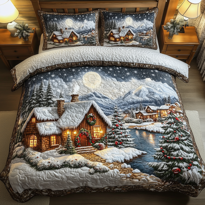 Peaceful Snow Village 3-Piece Quilted Bedding Set GFTOHD1171