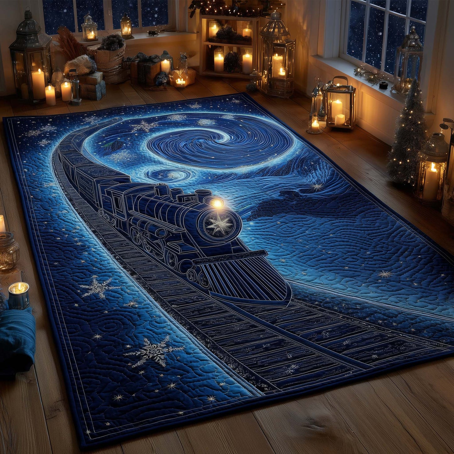Midnight Blue Magical Train Area Rug GFTOHD11830