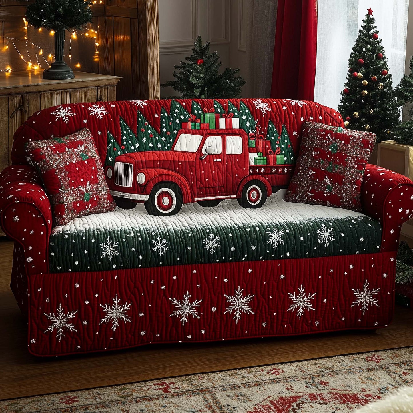 Classic Red Truck Quilted Sofa Cover GFTOHD11863