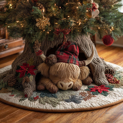 Holiday Highland Cow Quilted Tree Skirt GFTOHD11997