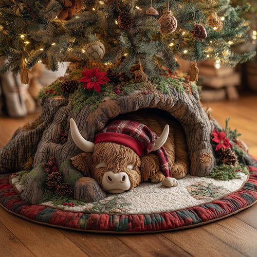 Holiday Highland Cow Quilted Tree Skirt GFTOHD11998