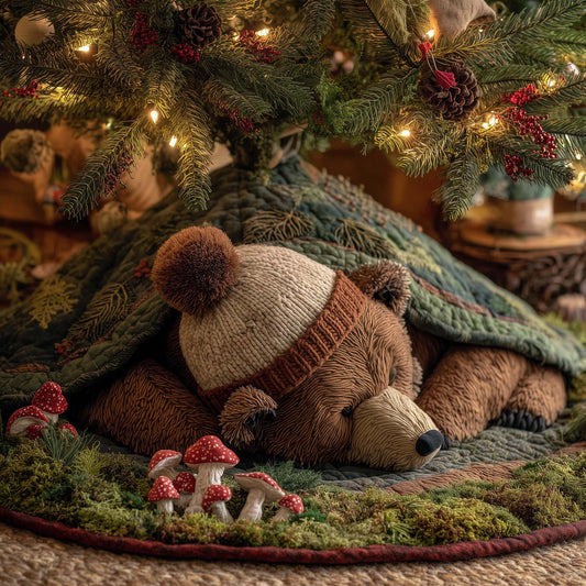 Brown Bear Winter Nap Quilted Tree Skirt GFTOHD12000