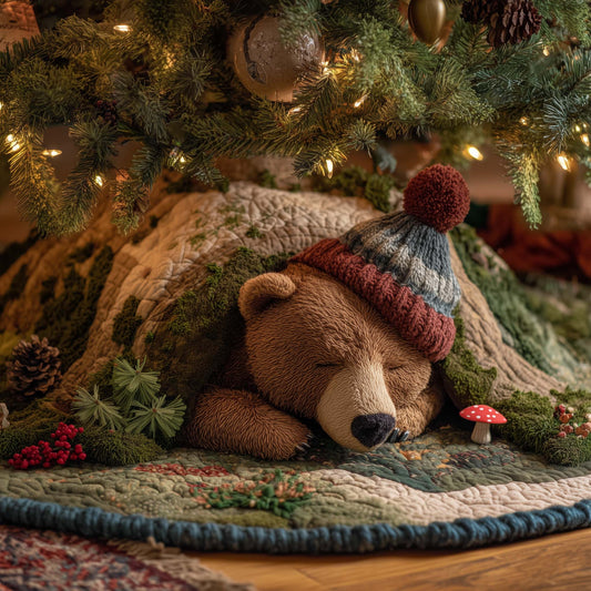 Brown Bear Winter Nap Quilted Tree Skirt GFTOHD12001