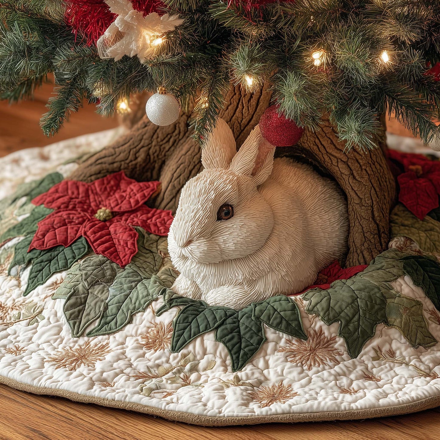 Winter Bunny Nest Quilted Tree Skirt GFTOHD12006