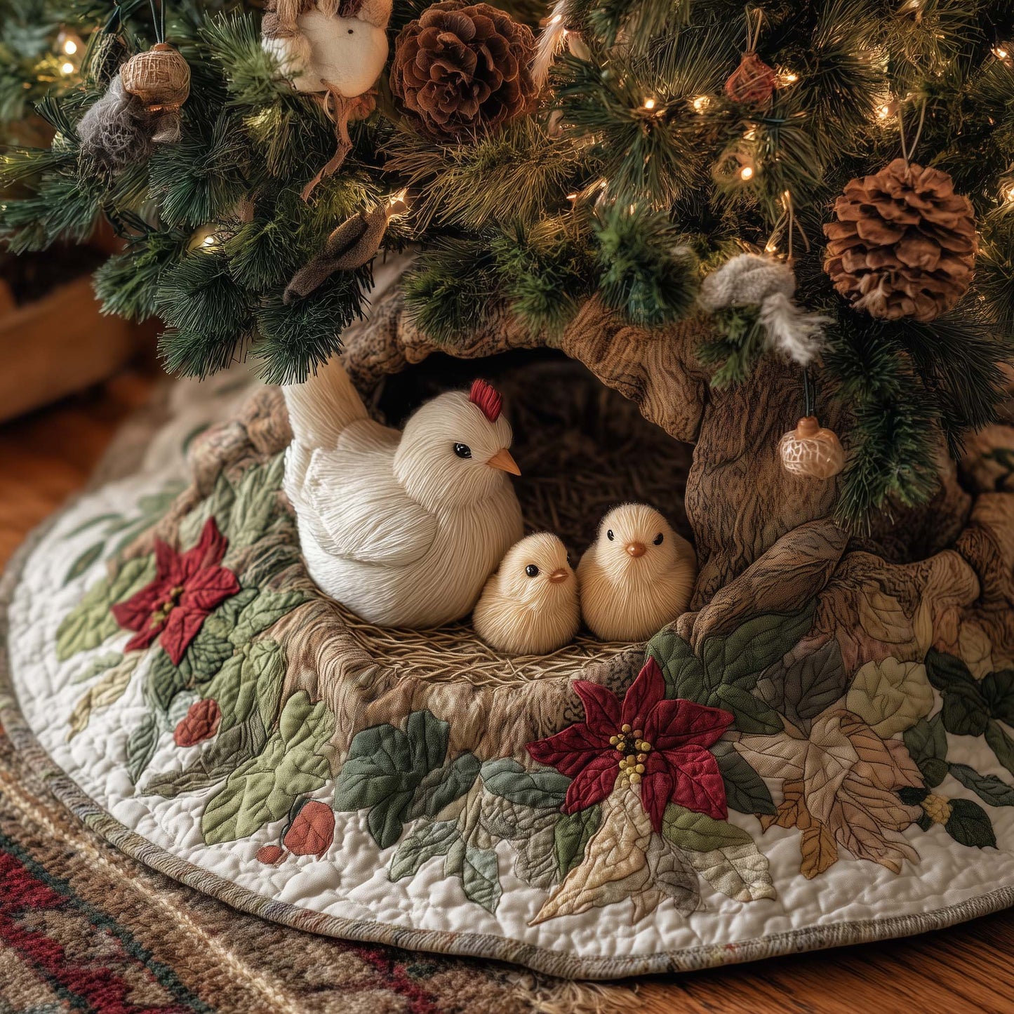 Christmas Hen & Chicks Quilted Tree Skirt GFTOHD12013