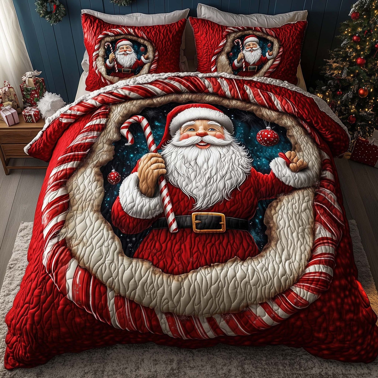 Holiday Santa Delight 3-Piece Quilted Bedding Set GFTOHD12658