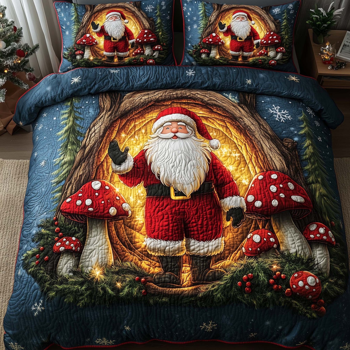 Holiday Santa Delight 3-Piece Quilted Bedding Set GFTOHD12660
