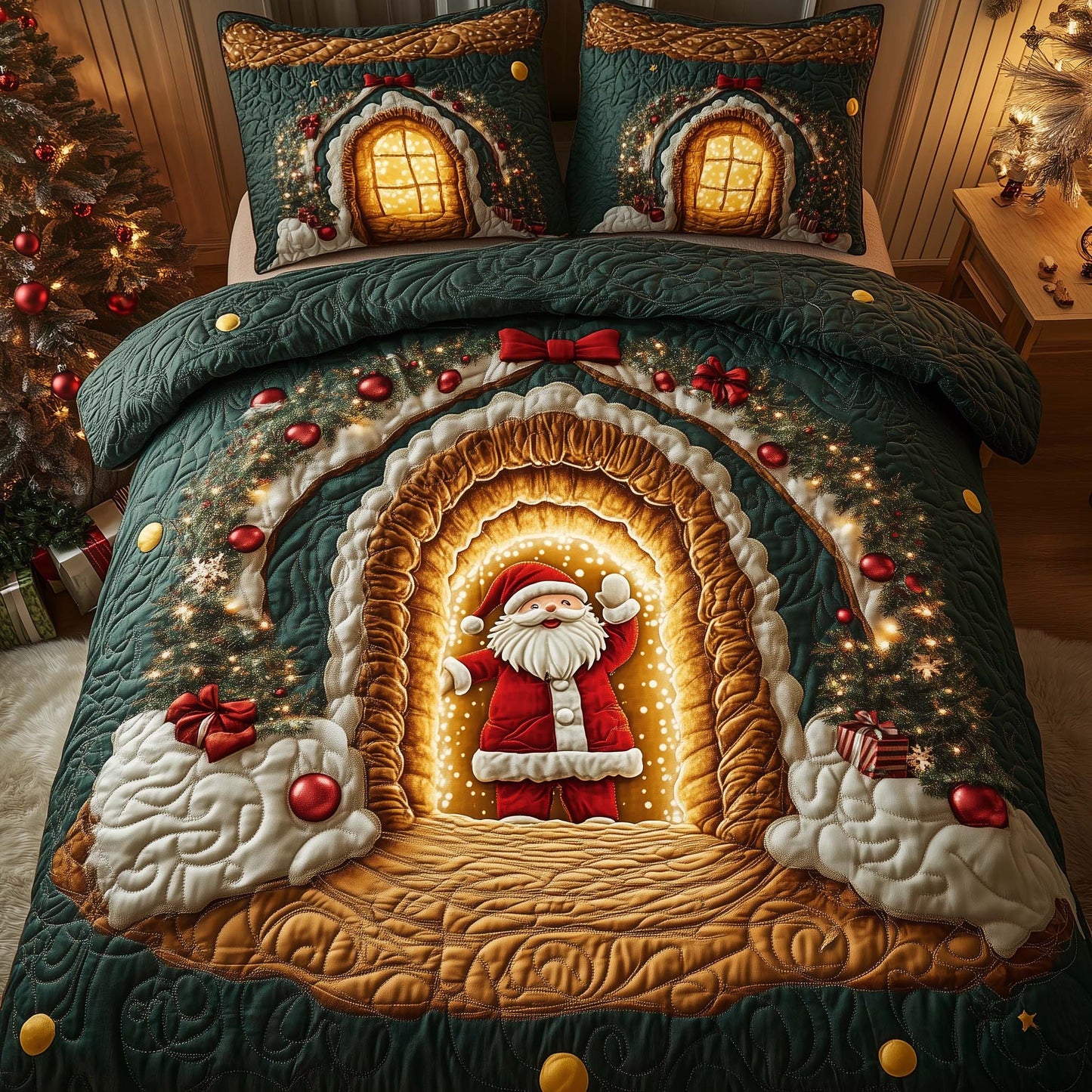 Holiday Santa Delight 3-Piece Quilted Bedding Set GFTOHD12661