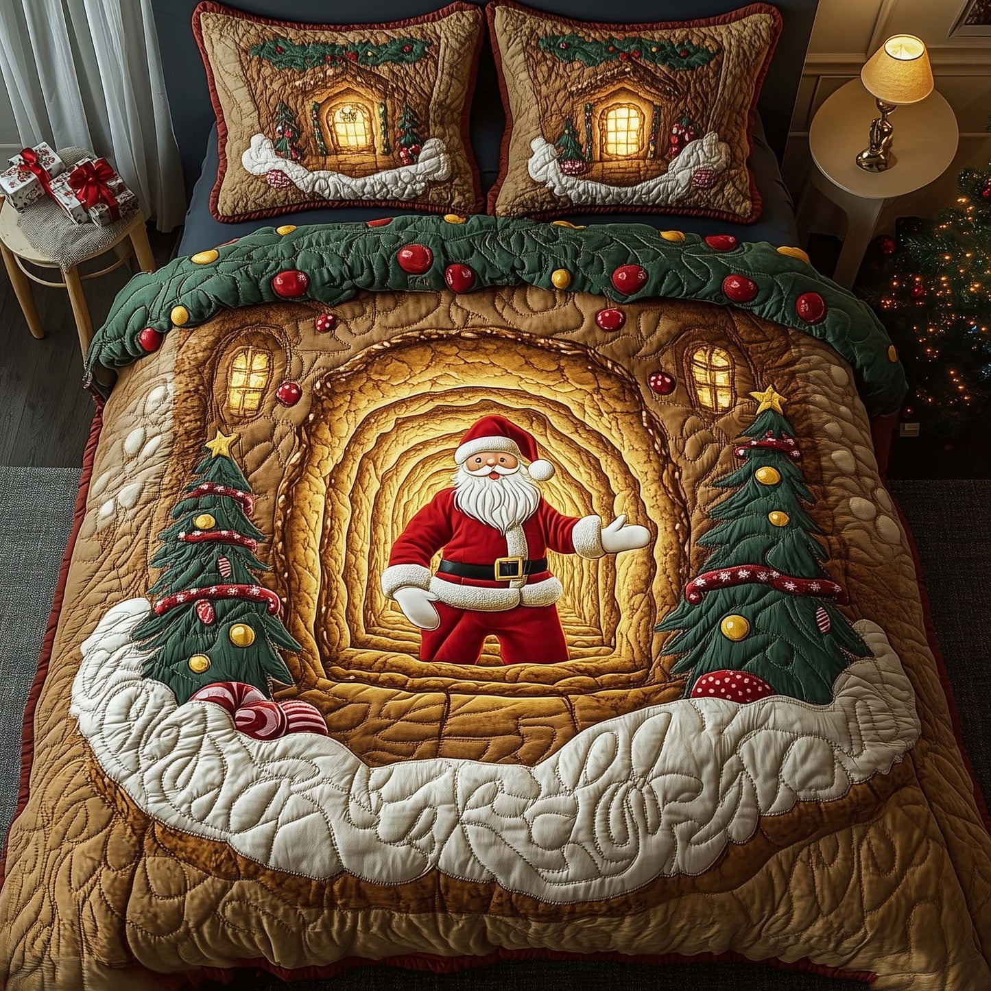 Holiday Santa Delight 3-Piece Quilted Bedding Set GFTOHD12662