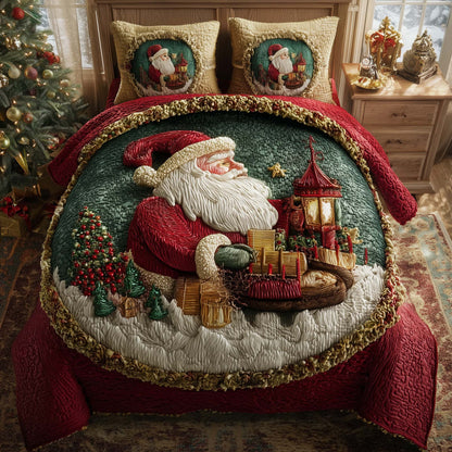 Holiday Santa Delight 3-Piece Quilted Bedding Set GFTOHD12669