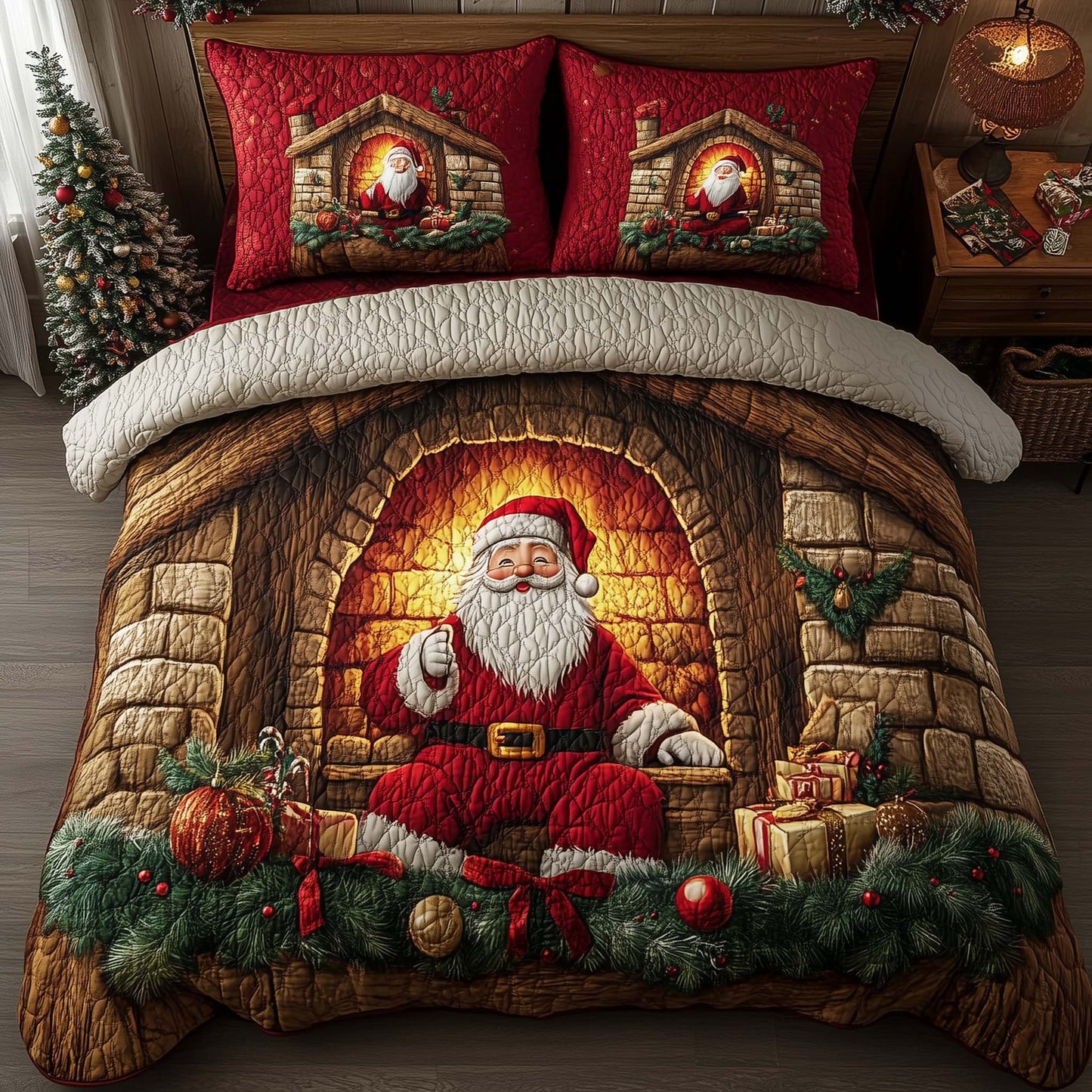 Holiday Santa Delight 3-Piece Quilted Bedding Set GFTOHD12670