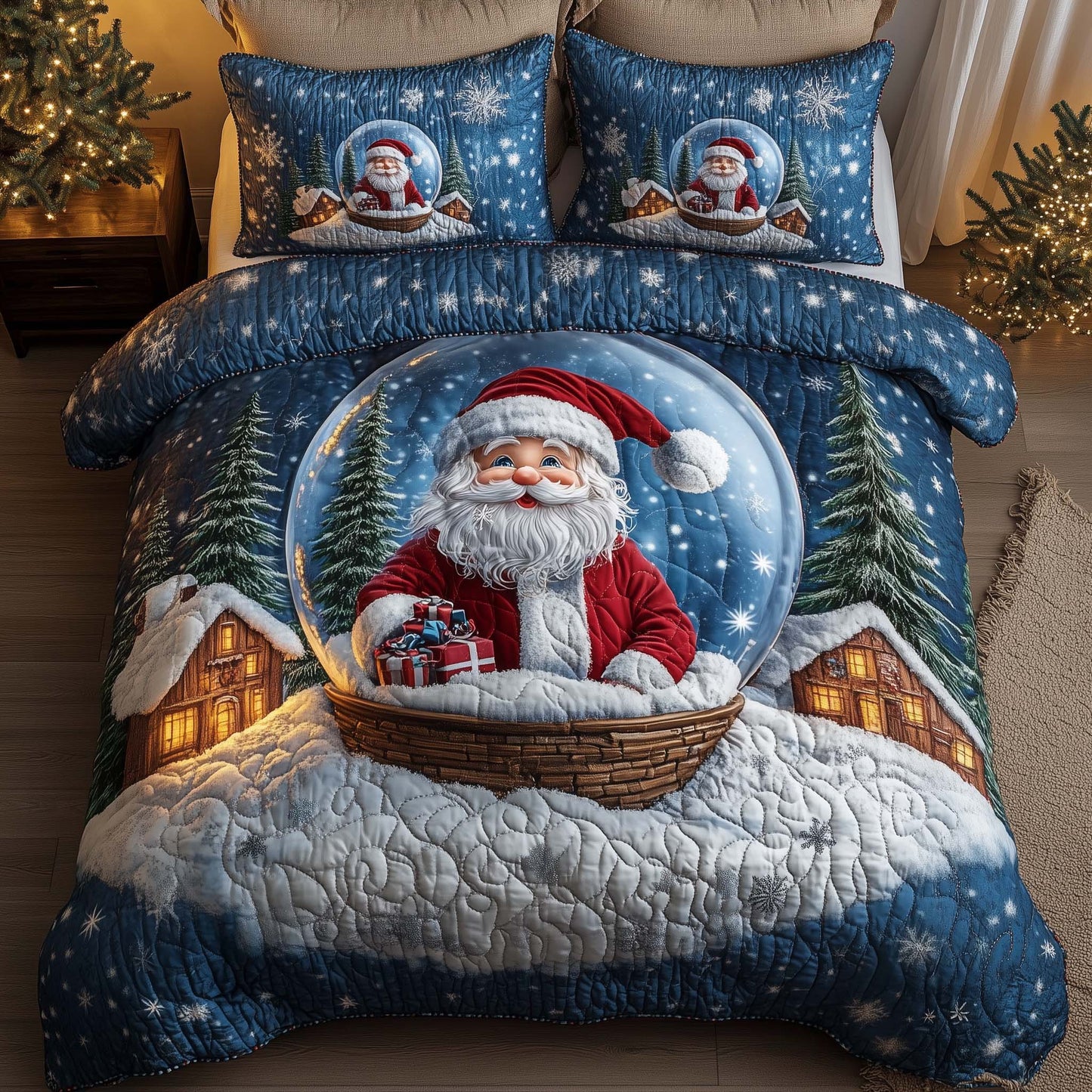 Holiday Santa Delight 3-Piece Quilted Bedding Set GFTOHD12673