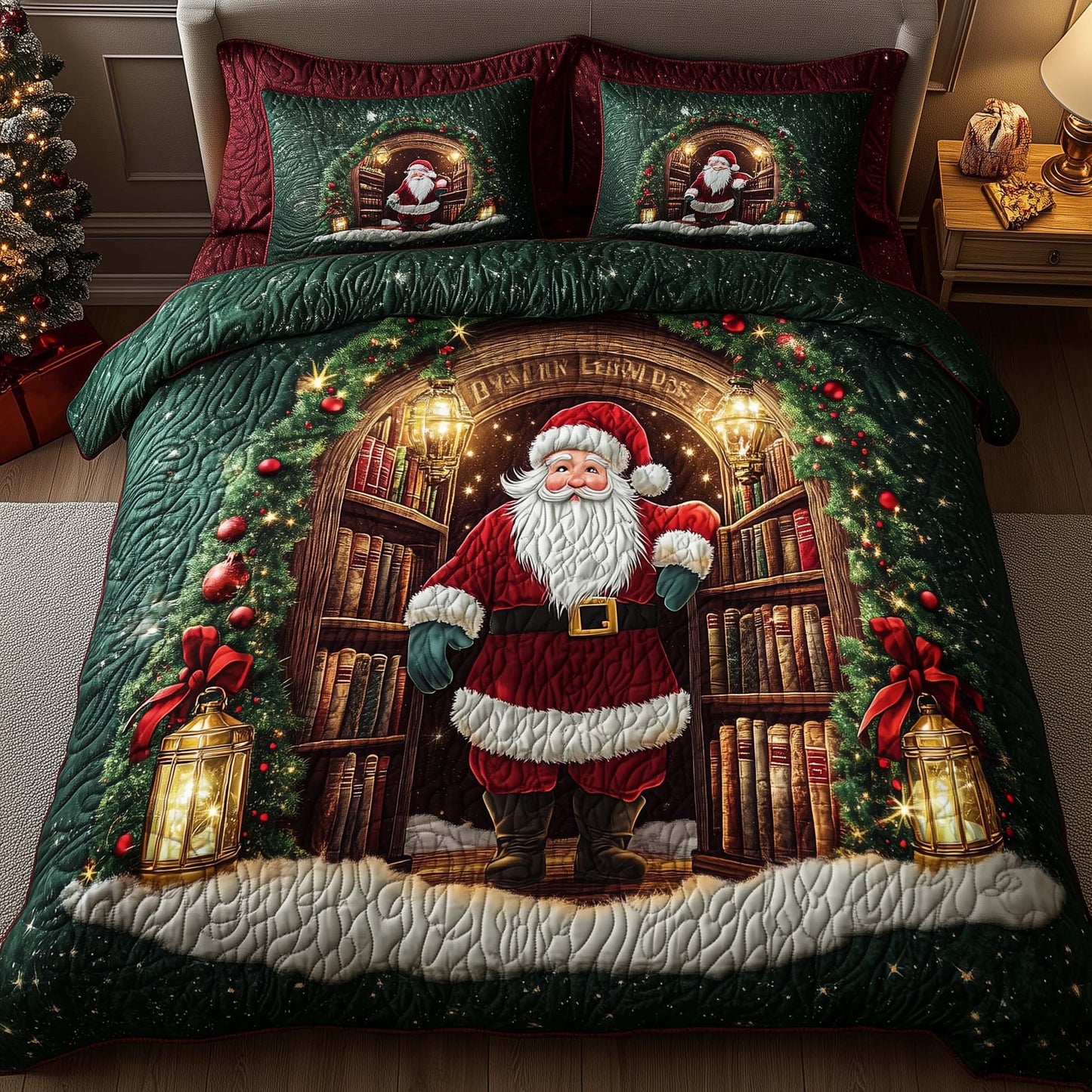 Holiday Santa Delight 3-Piece Quilted Bedding Set GFTOHD12674