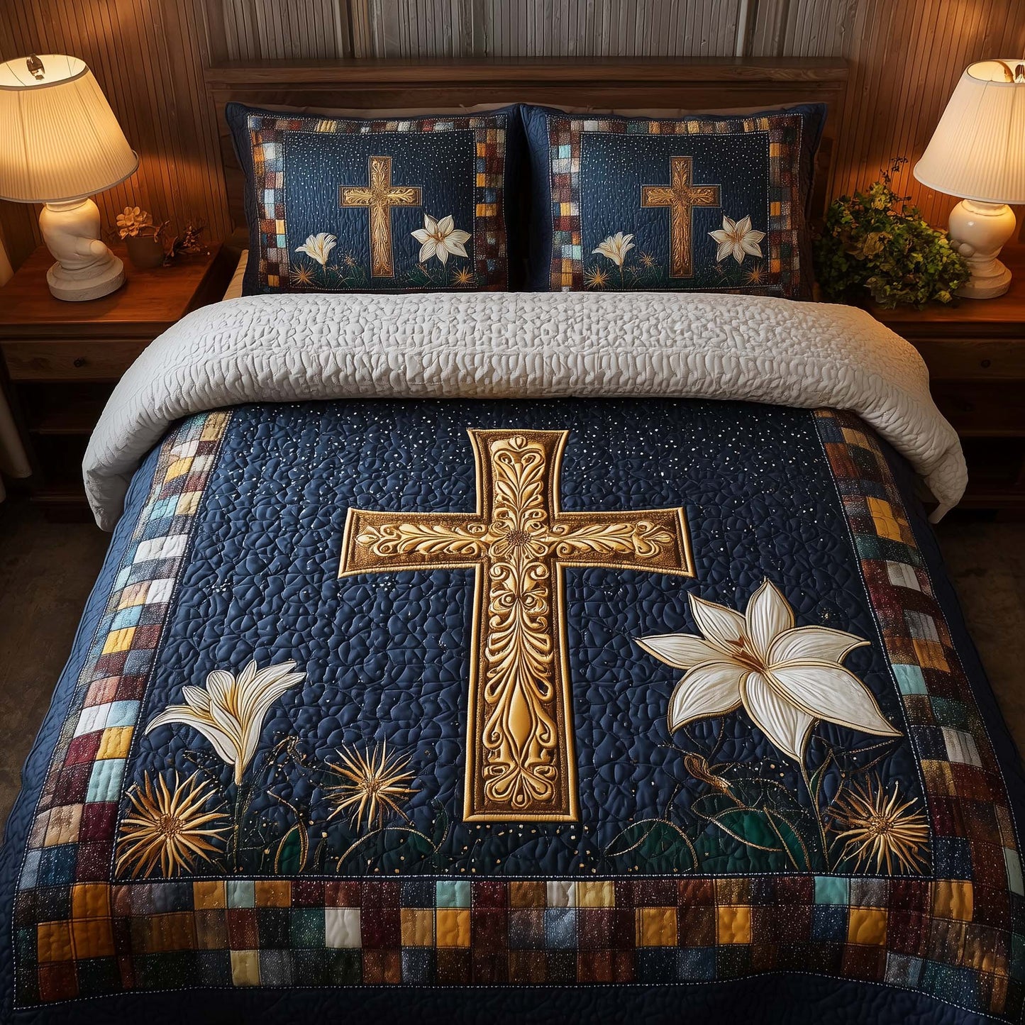 Cross 3-Piece Quilted Bedding Set GFTOHD12711