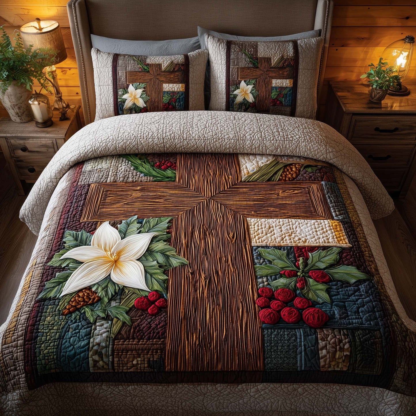 Cross 3-Piece Quilted Bedding Set GFTOHD12713