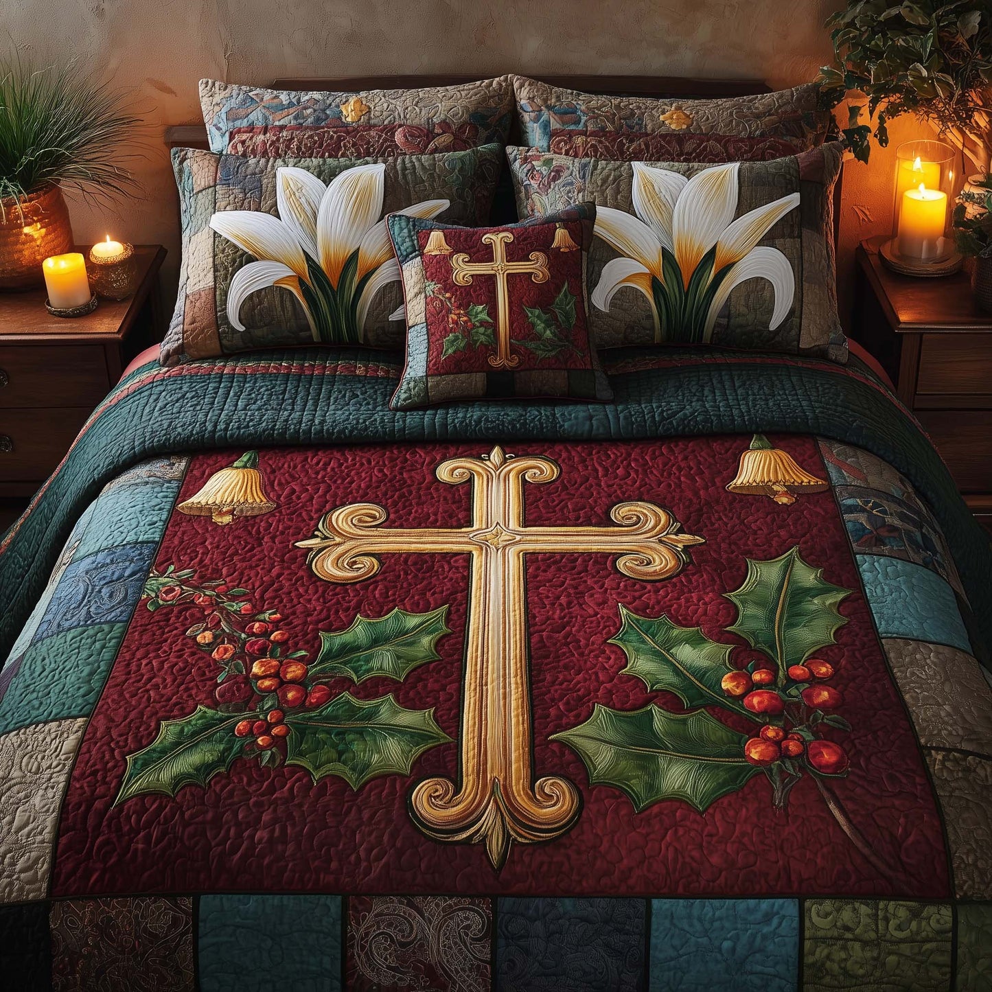 Cross 3-Piece Quilted Bedding Set GFTOHD12718