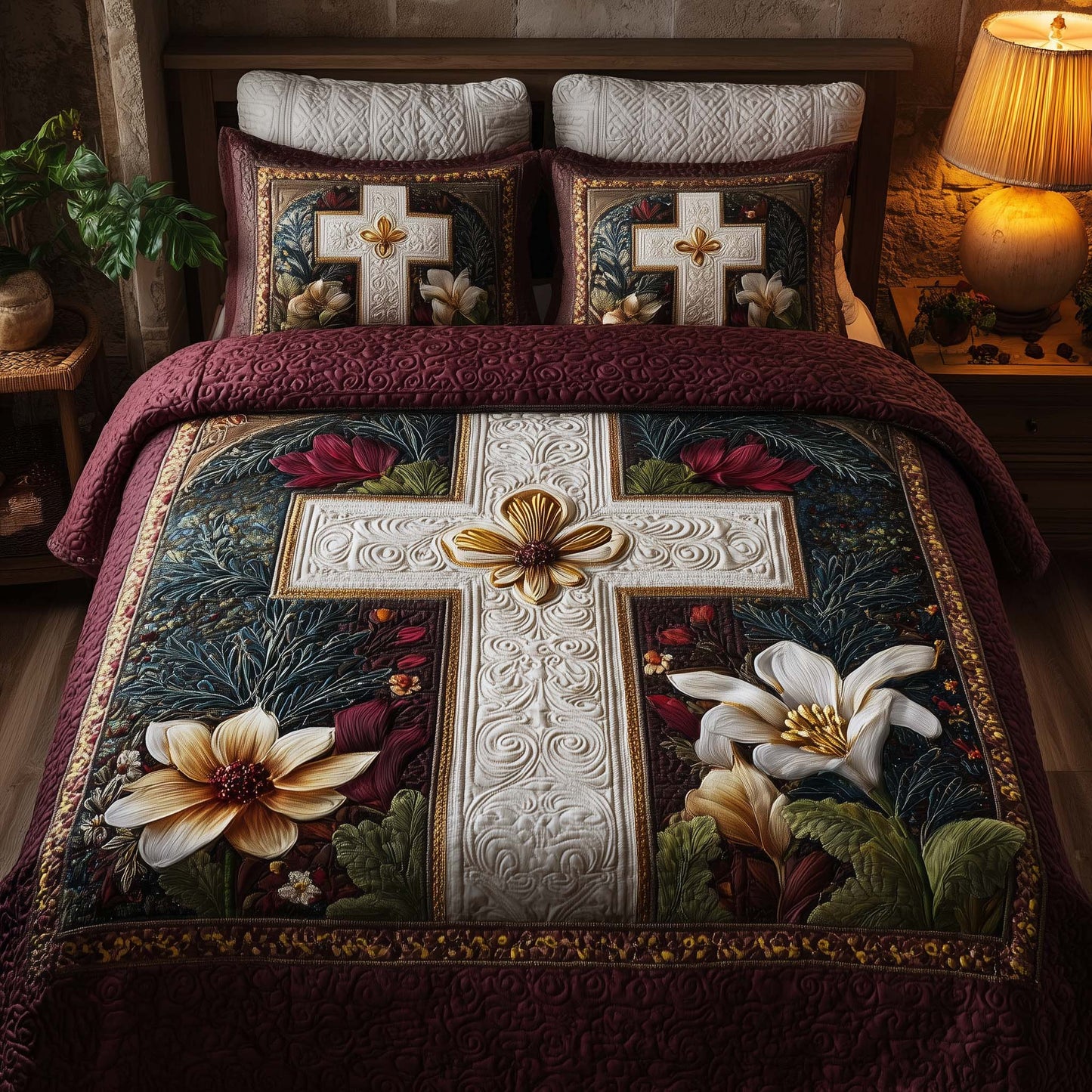 Cross 3-Piece Quilted Bedding Set GFTOHD12721