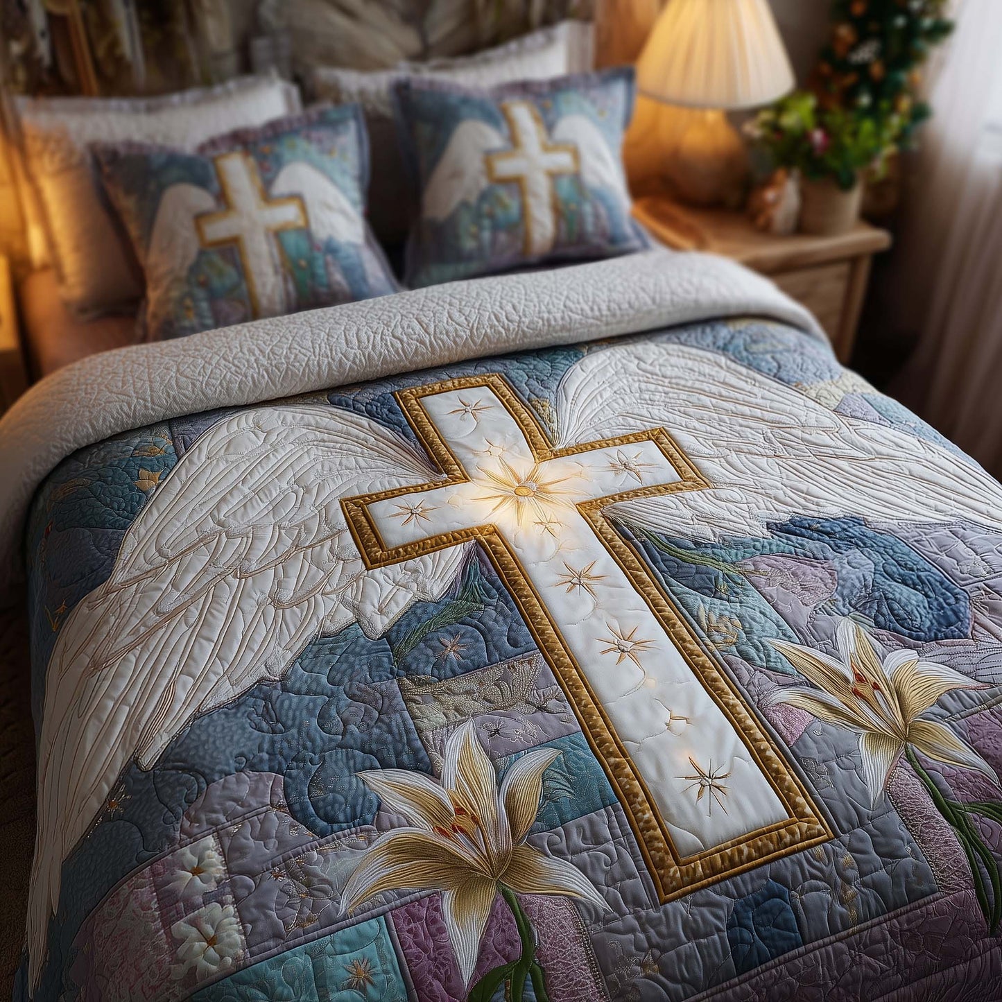 Cross 3-Piece Quilted Bedding Set GFTOHD12727