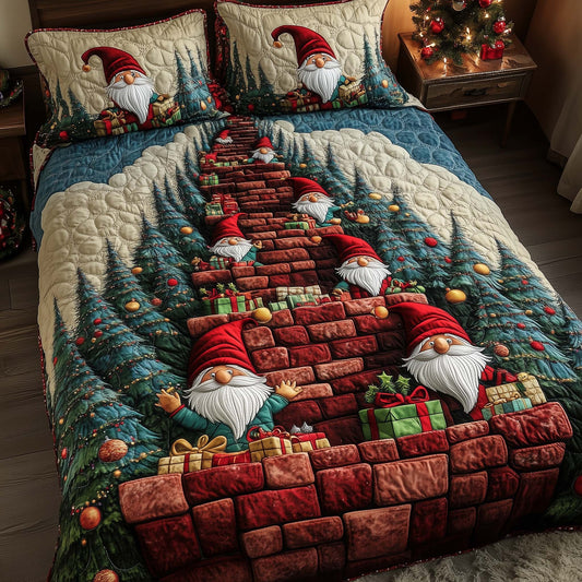 Joyful Christmas Gnomes 3-Piece Quilted Bedding Set GFTOHD12730