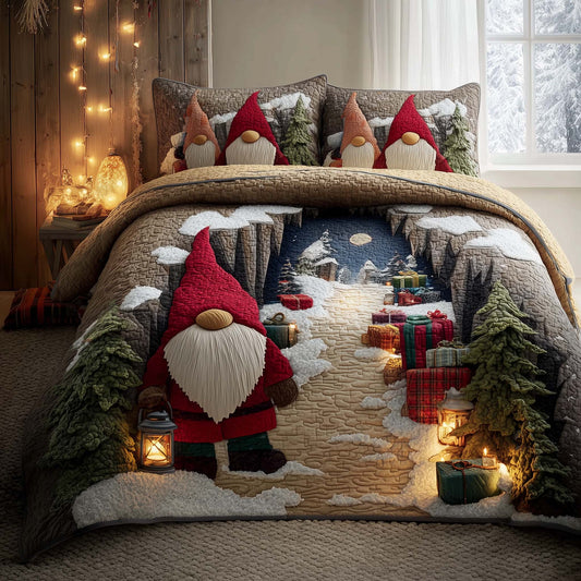 Joyful Christmas Gnomes 3-Piece Quilted Bedding Set GFTOHD12731